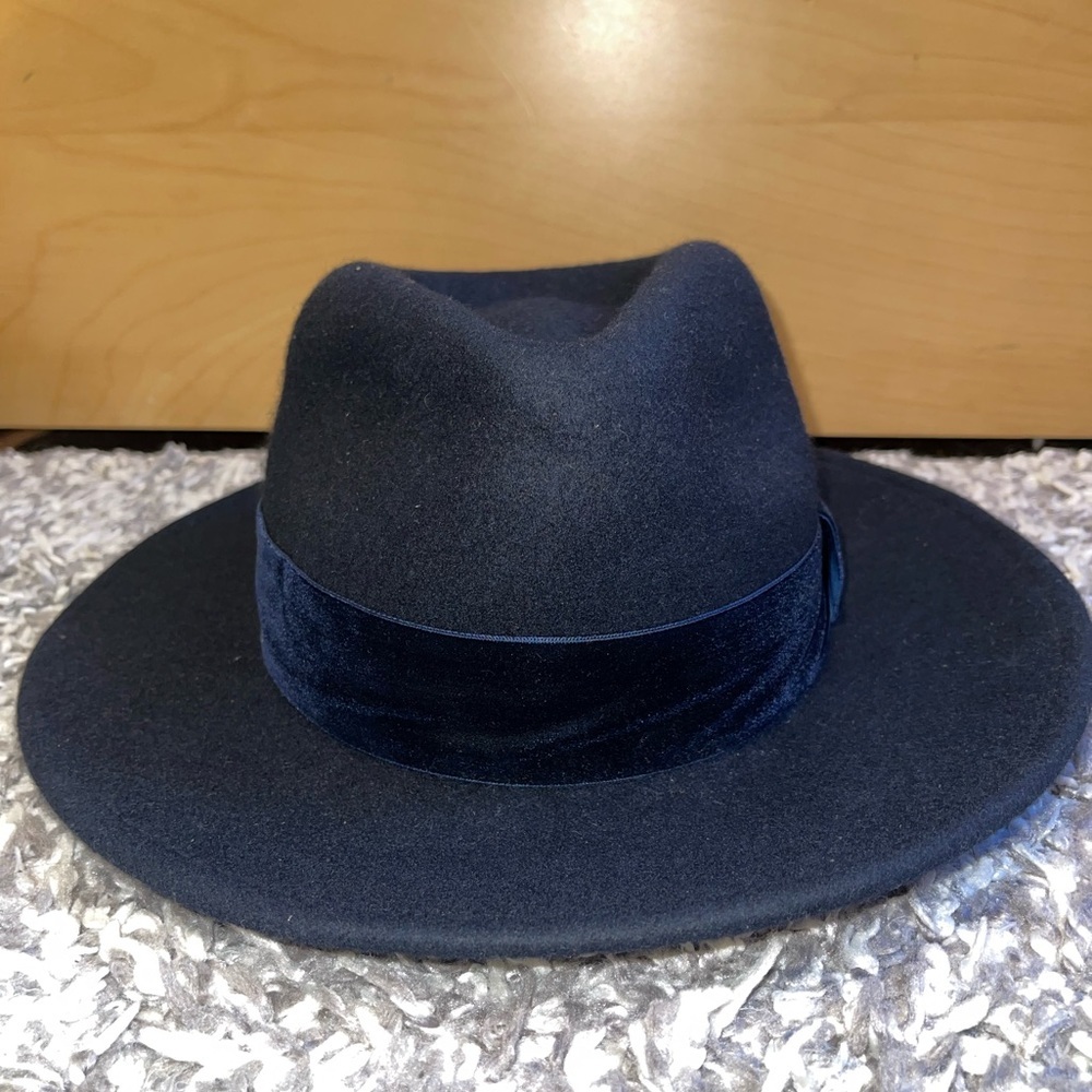 Zara 100% Wool Black Fedora  Hat Size 55cm